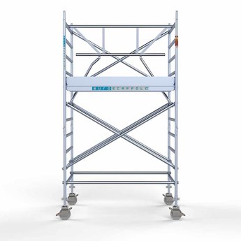 Euroscaffold Rolsteiger Professional Voorloopleuning Enkel 135 x 190 x 4,2 meter werkhoogte met lichtgewicht platform