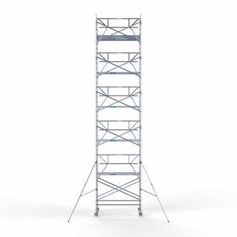 Euroscaffold Rolsteiger met enkele voorloopleuning 135 x 250 x 12,2 meter werkhoogte met lichtgewicht platform