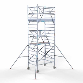 Euroscaffold Rolsteiger met dubbele voorloopleuning 135 x 190 x 6,2 meter werkhoogte met lichtgewicht platform