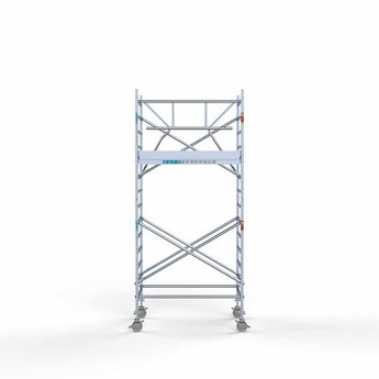 Euroscaffold Steigeraanhanger 250 + Rolsteiger Professional Voorloopleuning Enkel 135 x 190 x 5,2 meter werkhoogte