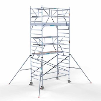 Euroscaffold Steigeraanhanger 250 + Rolsteiger Professional Voorloopleuning Dubbel 135 x 250 x 6,2 meter werkhoogte