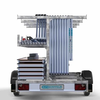 Euroscaffold Steigeraanhanger 250 + Rolsteiger Professional Voorloopleuning Enkel 135 x 190 x 7,2 meter werkhoogte