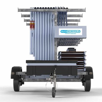 Euroscaffold Steigeraanhanger 250 + Rolsteiger Professional Voorloopleuning Enkel 135 x 190 x 7,2 meter werkhoogte