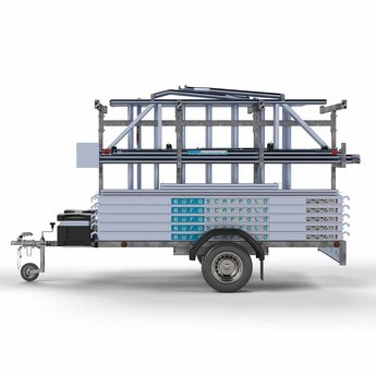 Euroscaffold Steigeraanhanger 250 + Rolsteiger Professional Voorloopleuning Enkel 135 x 190 x 7,2 meter werkhoogte