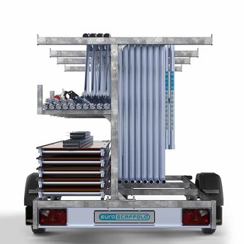Euroscaffold Steigeraanhanger 305 + Rolsteiger Professional Voorloopleuning Dubbel 135 x 305 x 7,2 meter werkhoogte