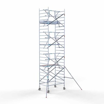 Euroscaffold Steigeraanhanger 250 + Rolsteiger Professional Voorloopleuning Enkel 135 x 190 x 8,2 meter werkhoogte