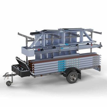 Euroscaffold Steigeraanhanger 305 + Rolsteiger Professional Voorloopleuning Enkel 75 x 305 x 10,2 meter werkhoogte