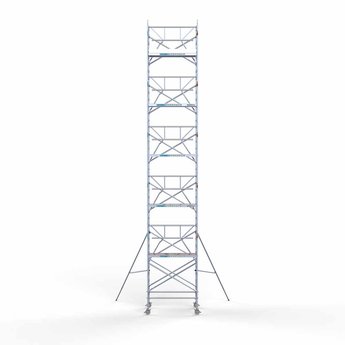 Euroscaffold Steigeraanhanger 250 + Rolsteiger Professional Voorloopleuning Enkel 135 x 190 x 12,2 meter werkhoogte