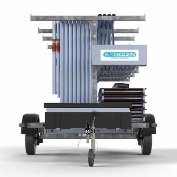 Euroscaffold Steigeraanhanger 305 + Rolsteiger Professional Voorloopleuning Enkel 135 x 305 x 14,2 meter werkhoogte