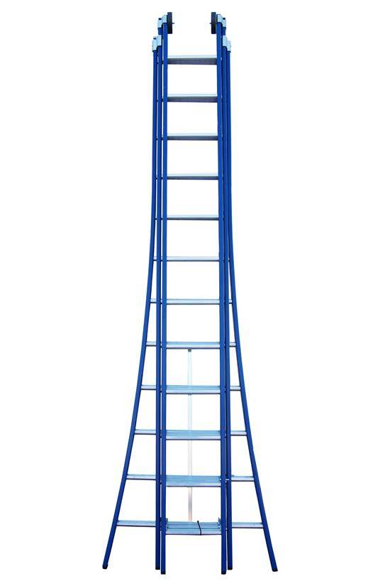 Christendom Nieuwe aankomst verontschuldiging 3 delige ladder 3x14 treden (blauwe coating) - SteigerCentrum.nl
