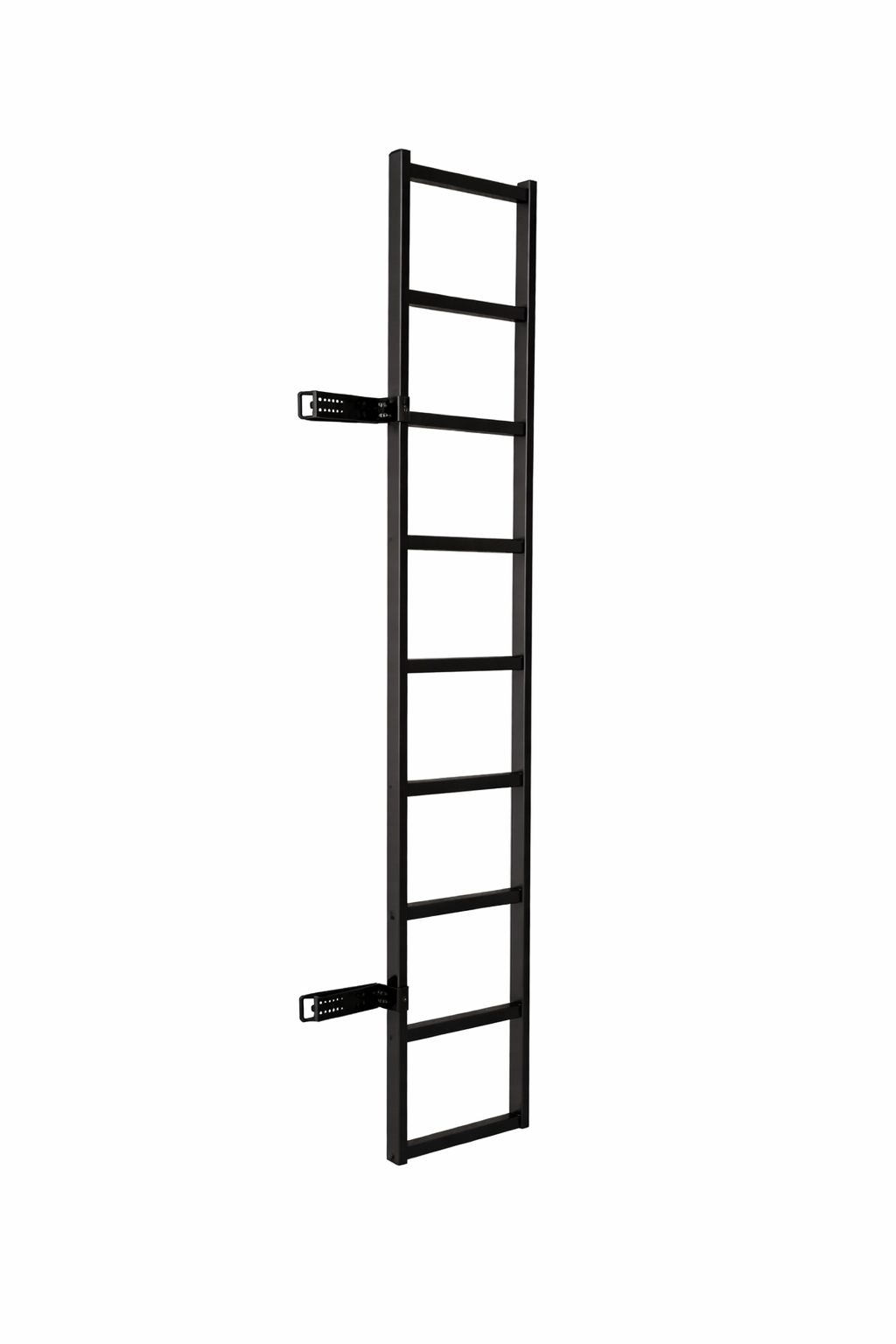 Zwarte duplex ladder 180 graden montage op deurscharnier Iveco Daily H1 Linkerzijde