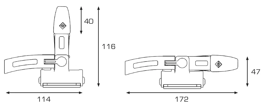 Maattekening Q-Top Comfort Bars: transportstand links en comfortstand rechts