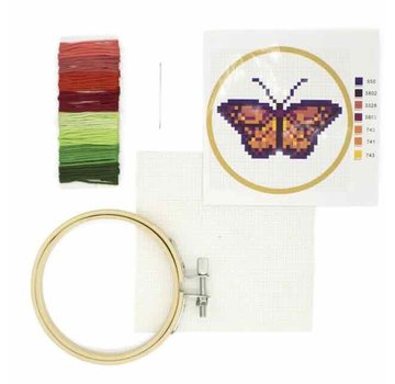 Kikkerland Mini Cross Stitch Embroidery Kit Vlinder