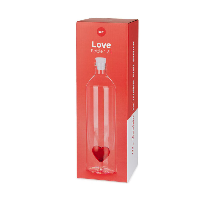 Waterfles met Rood Hart 1,2 Liter – Balvi Atlantis Love Bottle