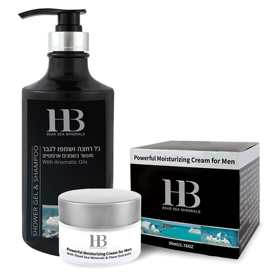 HB Dead Sea Minerals 2-in-1 Verzorgingsset voor Mannen – Gezichtscrème & Shampoo/Douchegel