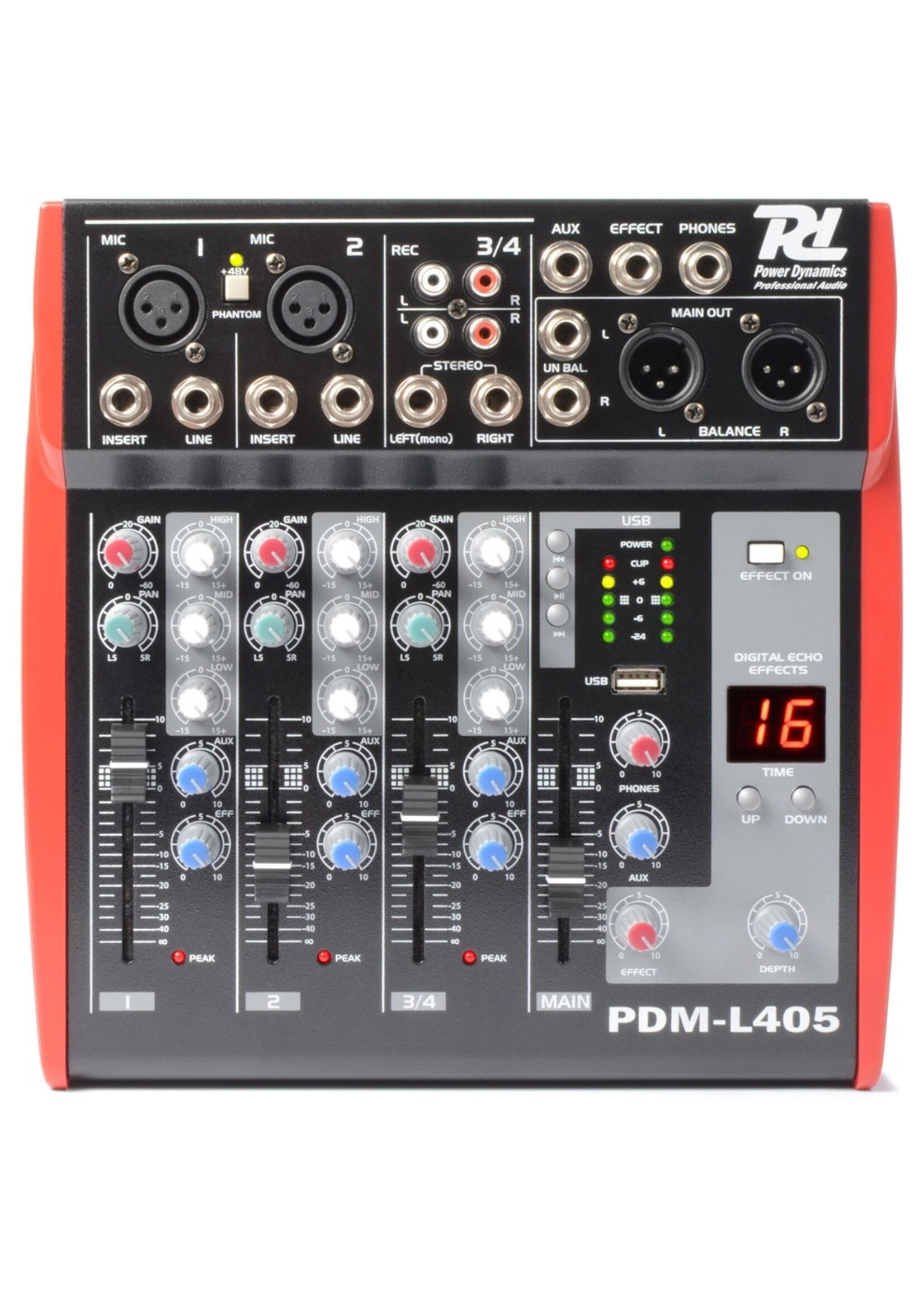 Power Dynamics Power Dynamics PDM-L405 Muziek Mixer 4-Kanaals MP3/ECHO