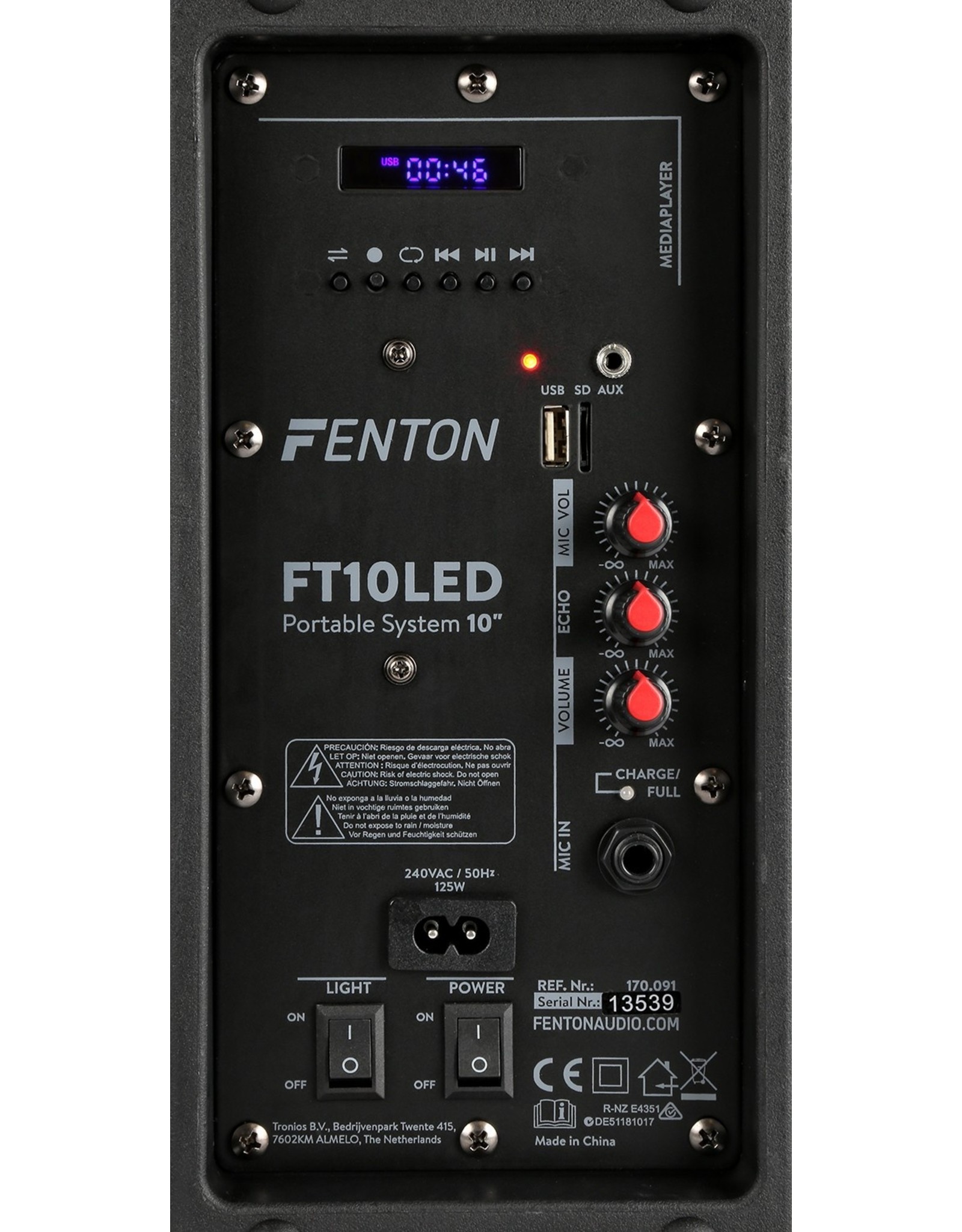 Fenton FT10LED Portable Sound System met Accu 10" 450W Bluetooth