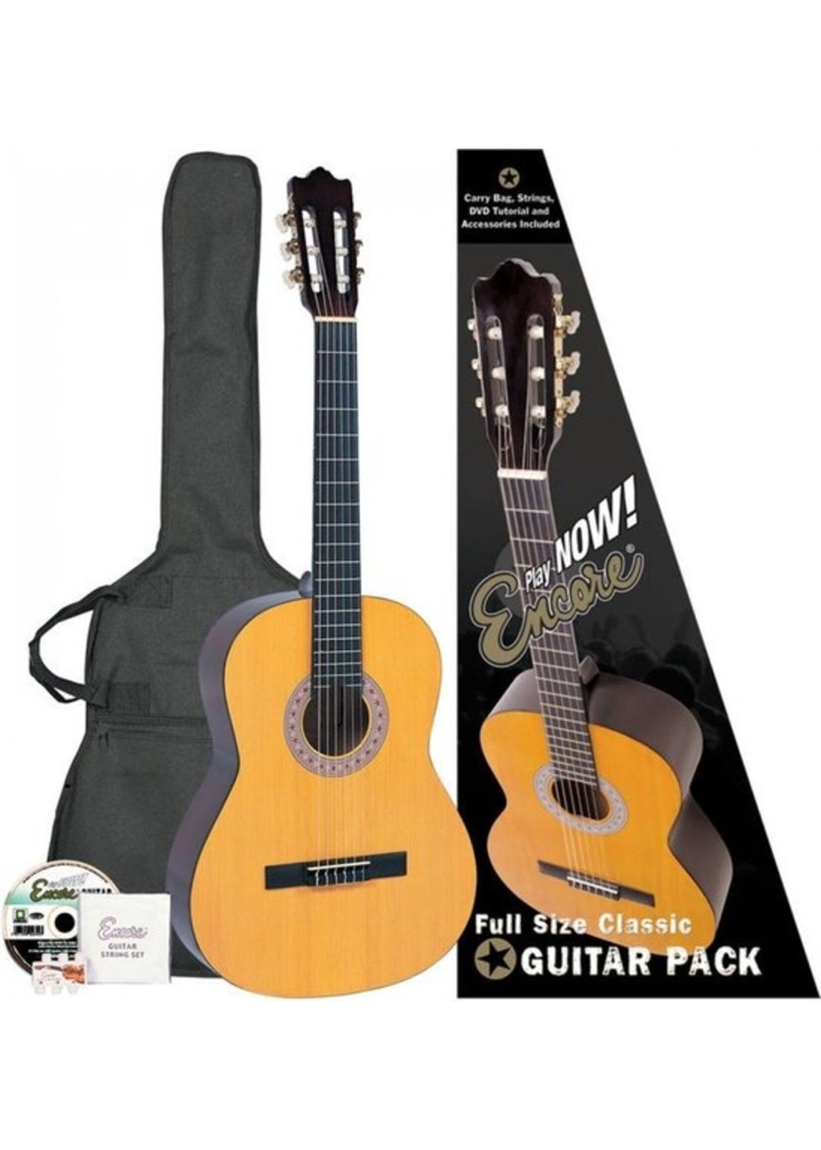 Encore Klassieke gitaar met nylon snaren incl. | Gitaartas | Reserve snaren | Stemfluit | Zelfstudie DVD