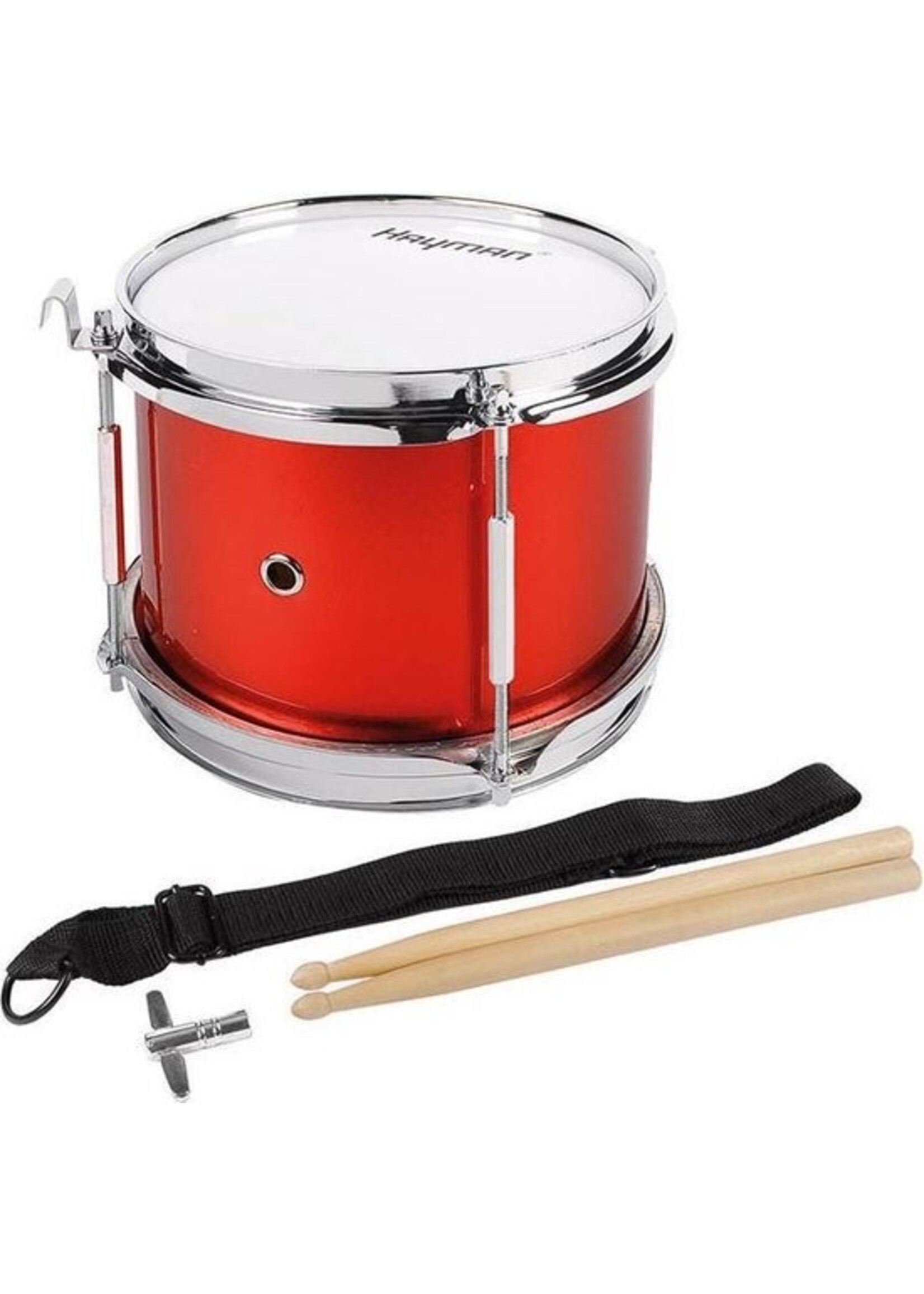 Hayman trommel kinder snaartrom, 8 inch, metallic rood, incl. stokken, riem en haak