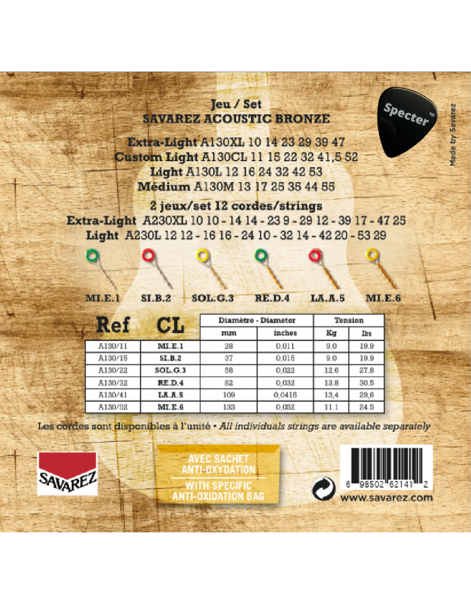 Savarez Savarez A130CL Premium Gitaarsnaren Voor De Akoestische Gitaar Met Specter Plectrum | Snarenset | Akoestisch | Stalen Snaren