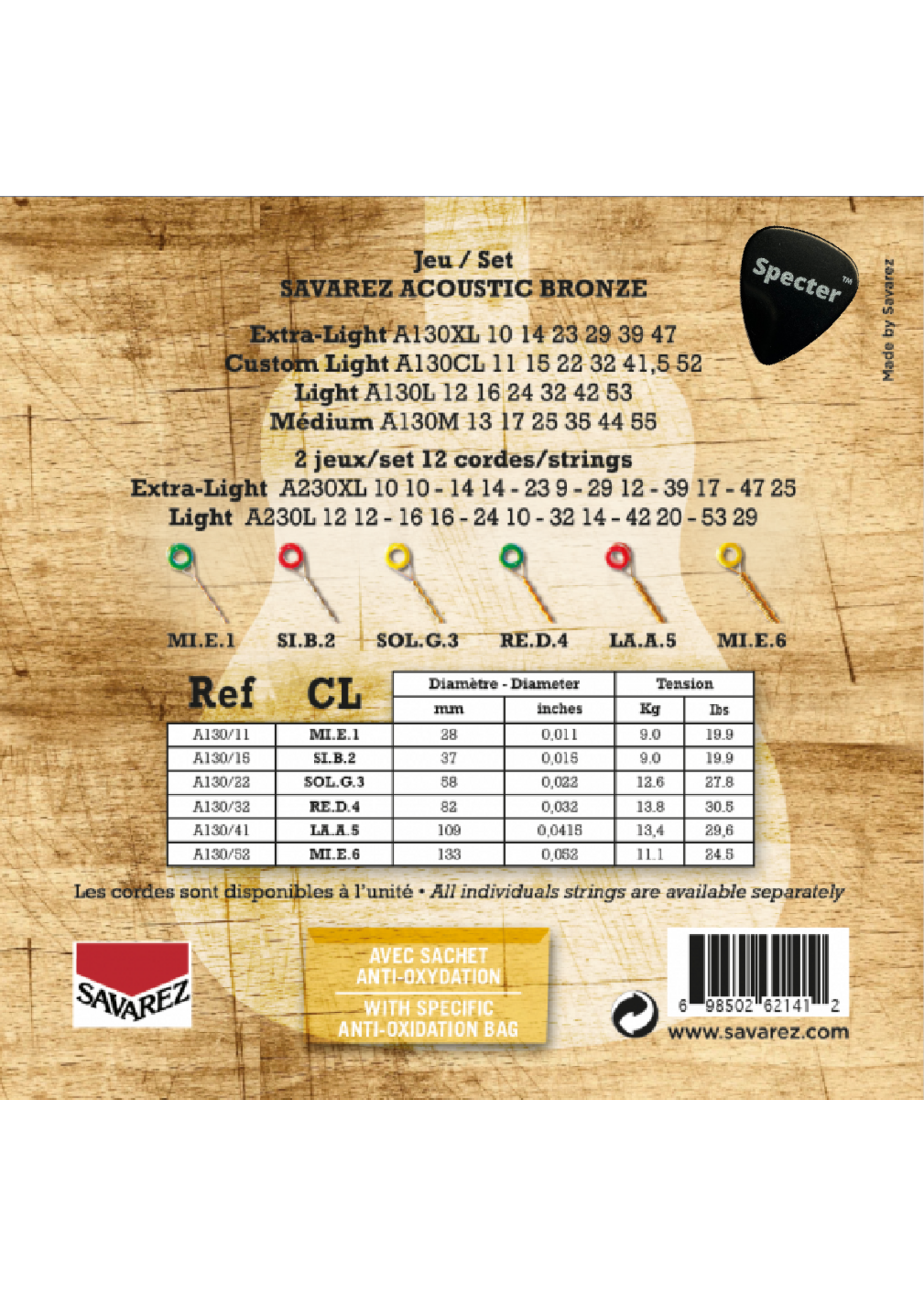 Savarez Savarez A130CL Premium Gitaarsnaren Voor De Akoestische Gitaar Met Specter Plectrum | Snarenset | Akoestisch | Stalen Snaren