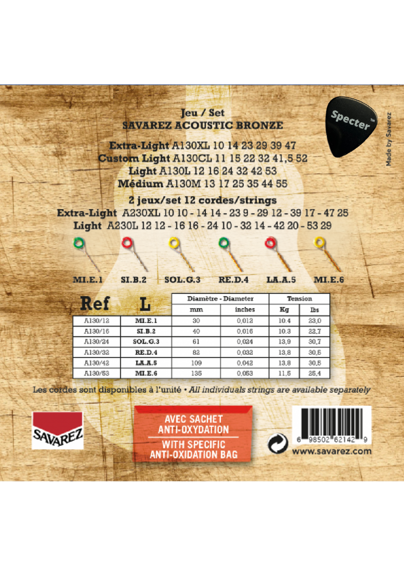 Savarez Savarez A130L Premium Gitaarsnaren Voor De Akoestische Gitaar Met Specter Plectrum | Snarenset | Akoestisch | Stalen Snaren