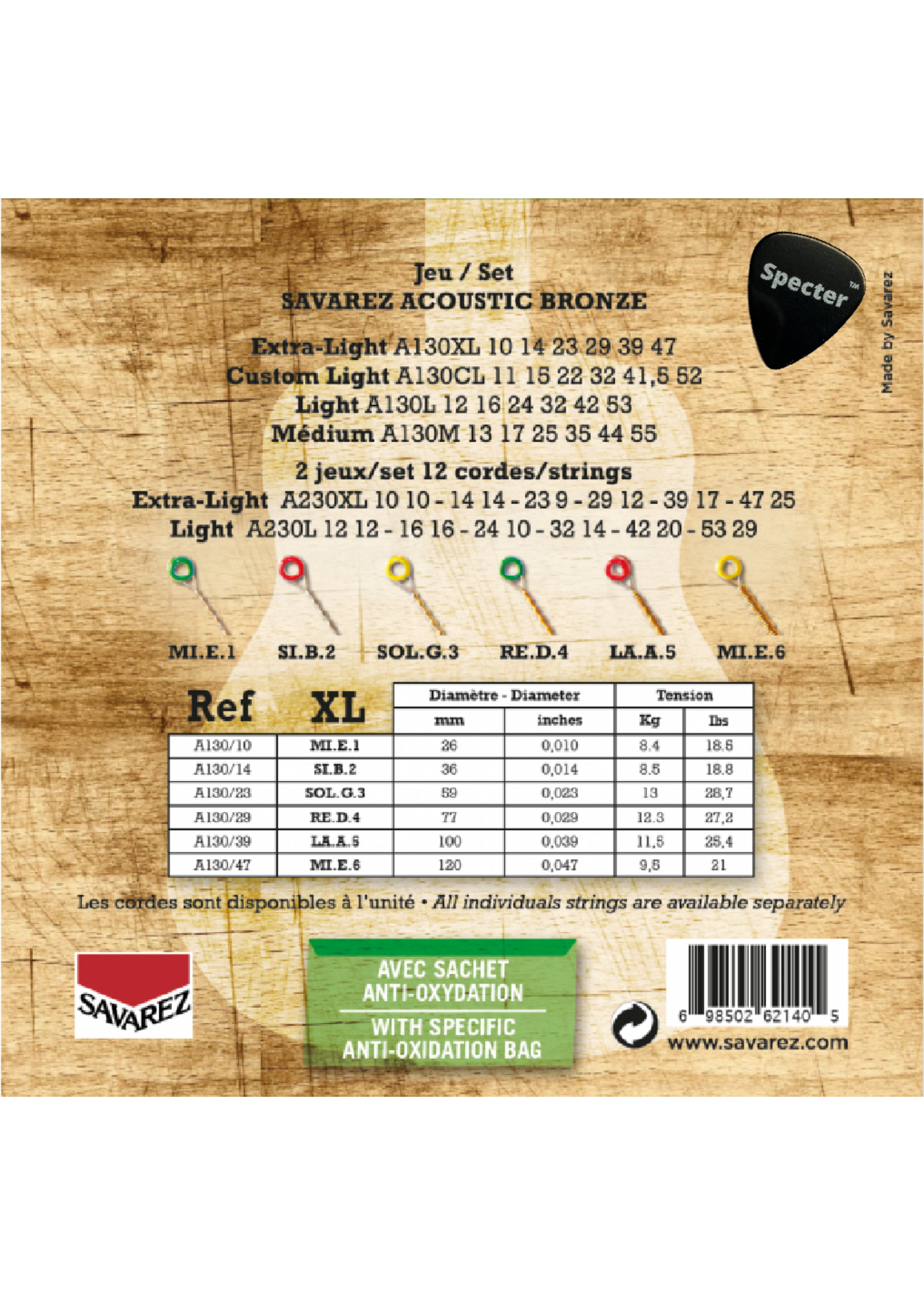 Savarez Savarez A130XL Premium Gitaarsnaren Voor De Akoestische Gitaar Met Specter Plectrum | Snarenset | Akoestisch | Stalen Snaren