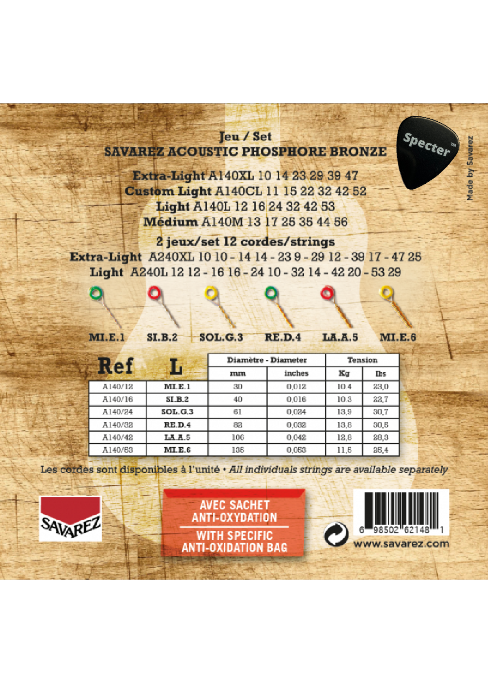 Savarez Savarez A140L Premium Gitaarsnaren Voor De Akoestische Gitaar Met Specter Plectrum | Snarenset | Akoestisch | Stalen Snaren