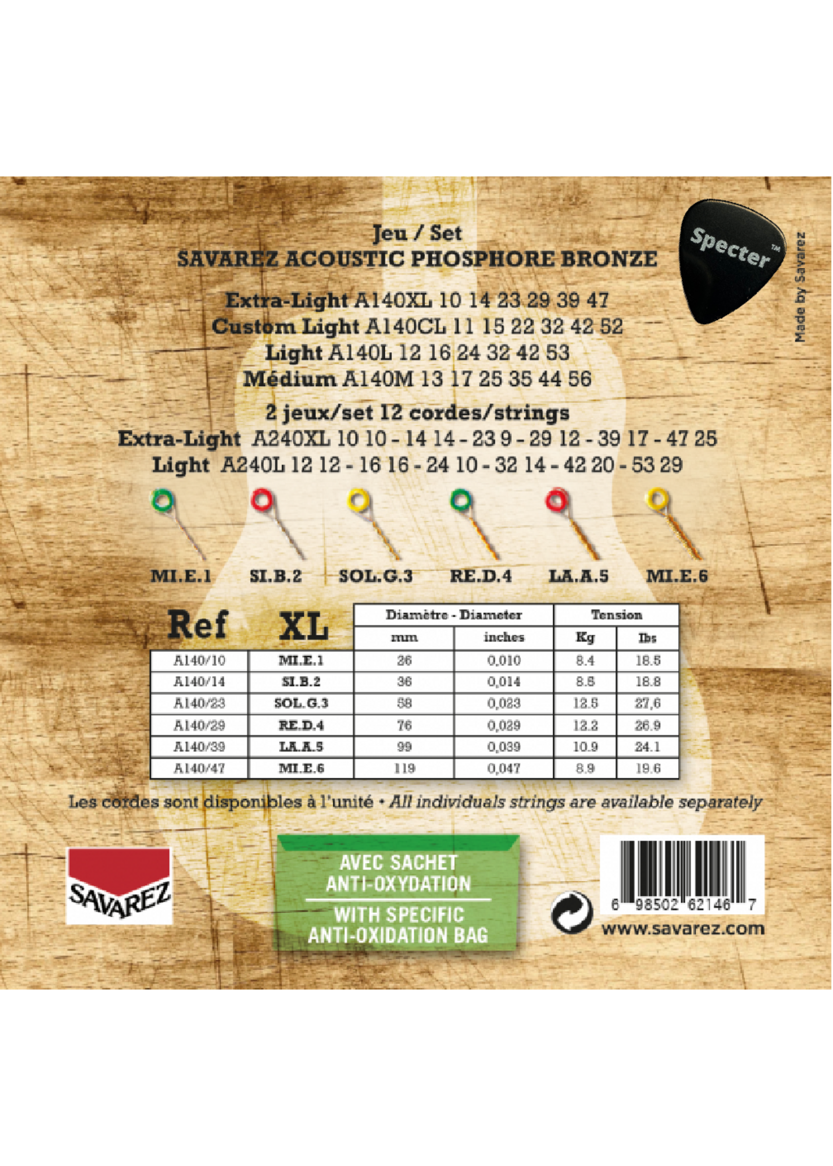 Savarez Savarez A140XL Premium Gitaarsnaren Voor De Akoestische Gitaar Met Specter Plectrum | Snarenset | Akoestisch | Stalen Snaren