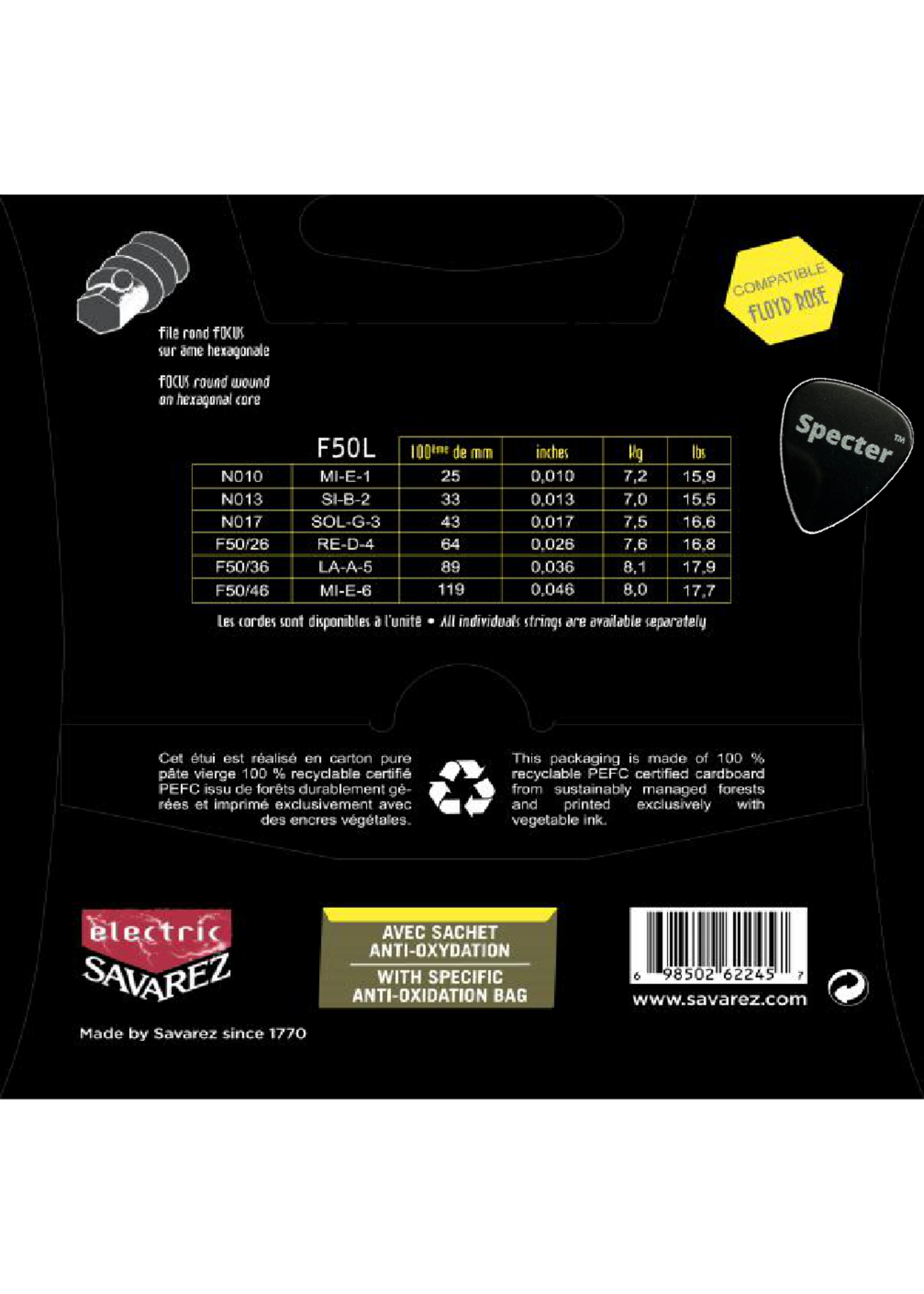 Savarez Savarez F50L Focus Premium Gitaarsnaren Voor De Elektrische Gitaar Met Specter Plectrum | Snarenset | Elektrisch | Stalen Snaren