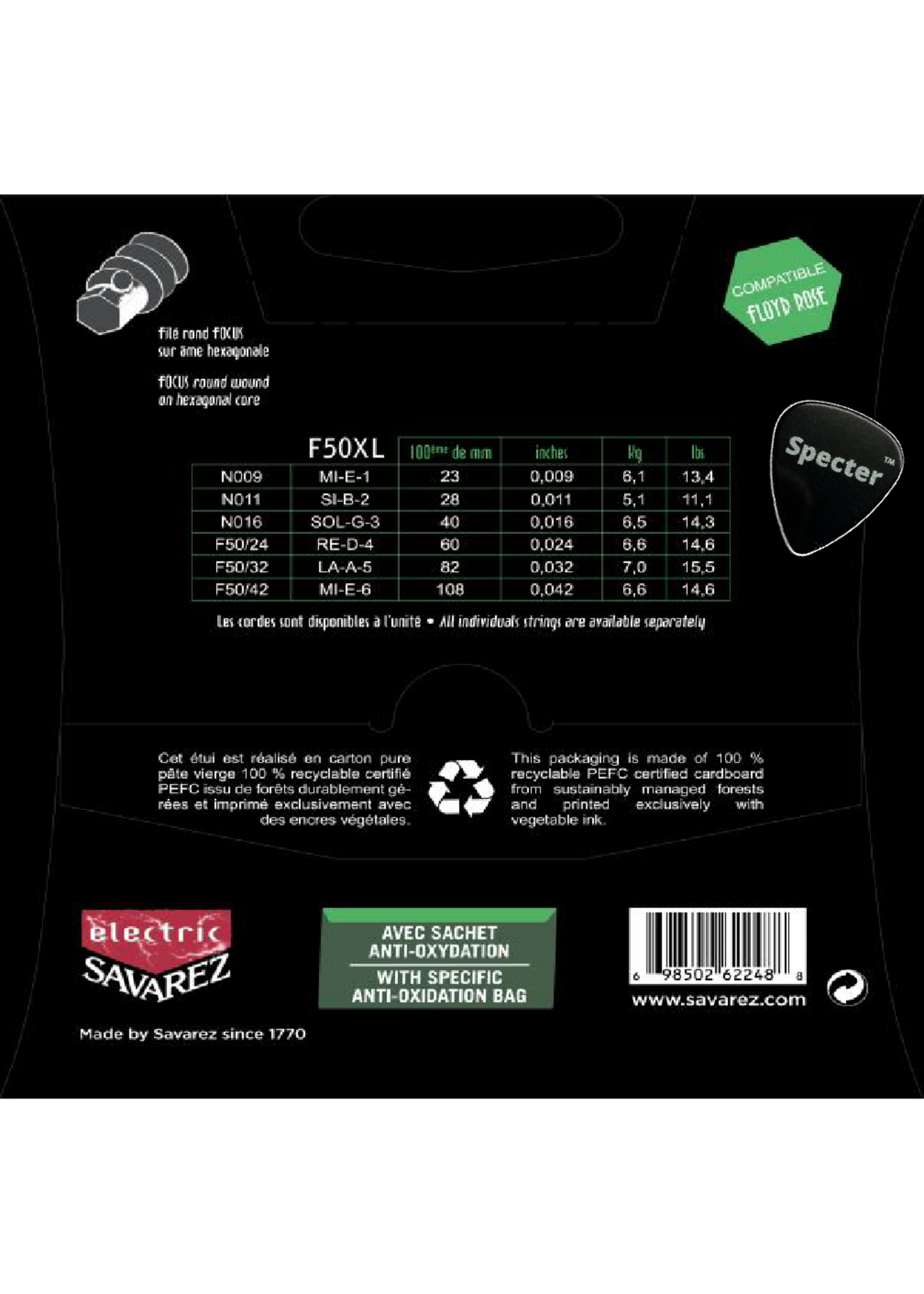 Savarez Savarez F50XL Focus Premium Gitaarsnaren Voor De Elektrische Gitaar Met Specter Plectrum | Snarenset | Elektrisch | Stalen Snaren