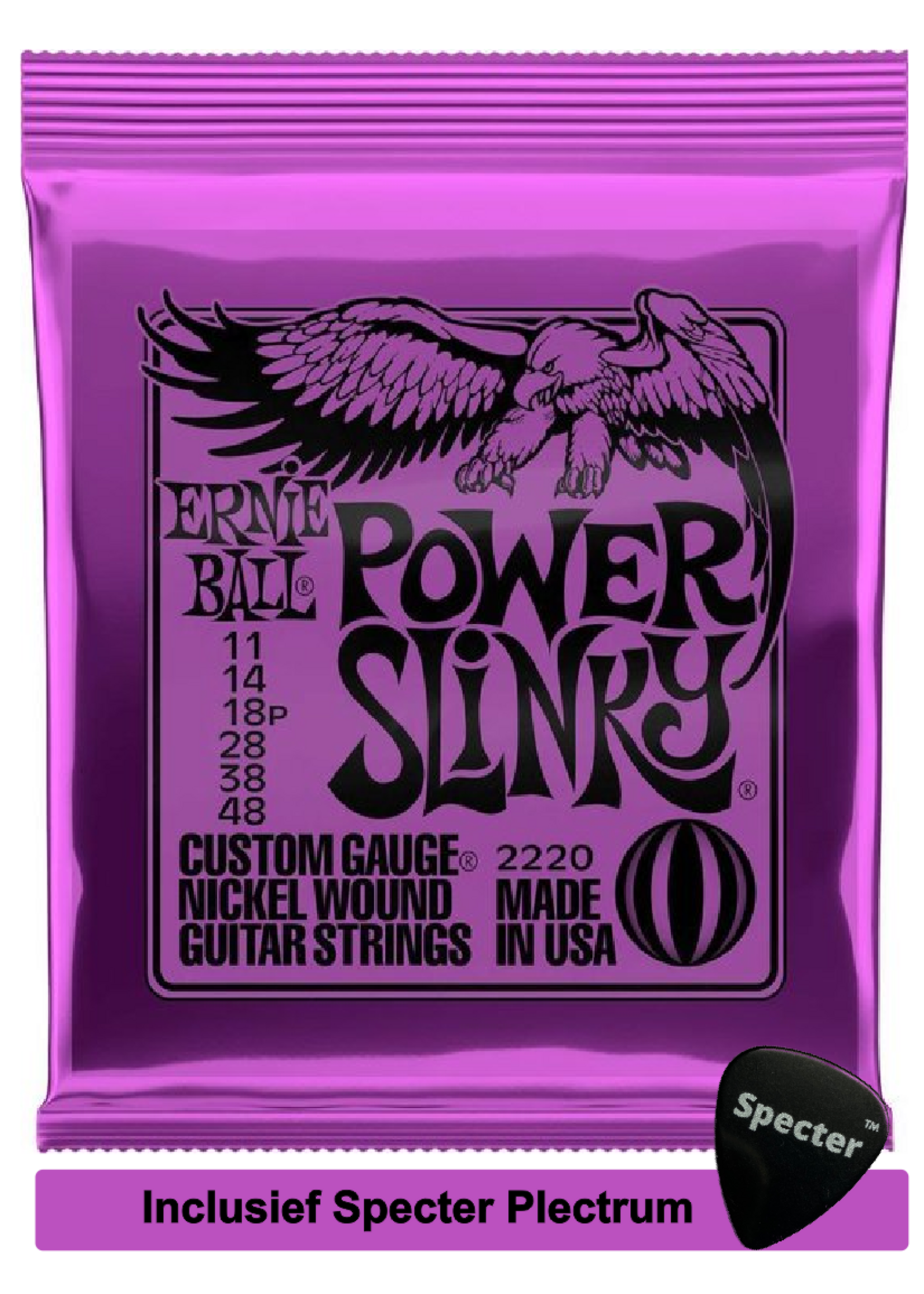 Ernie Ball Ernie Ball 2220 Power Slinky Snaren Elektrisch Gitaar Snaren met Specter Plectrum