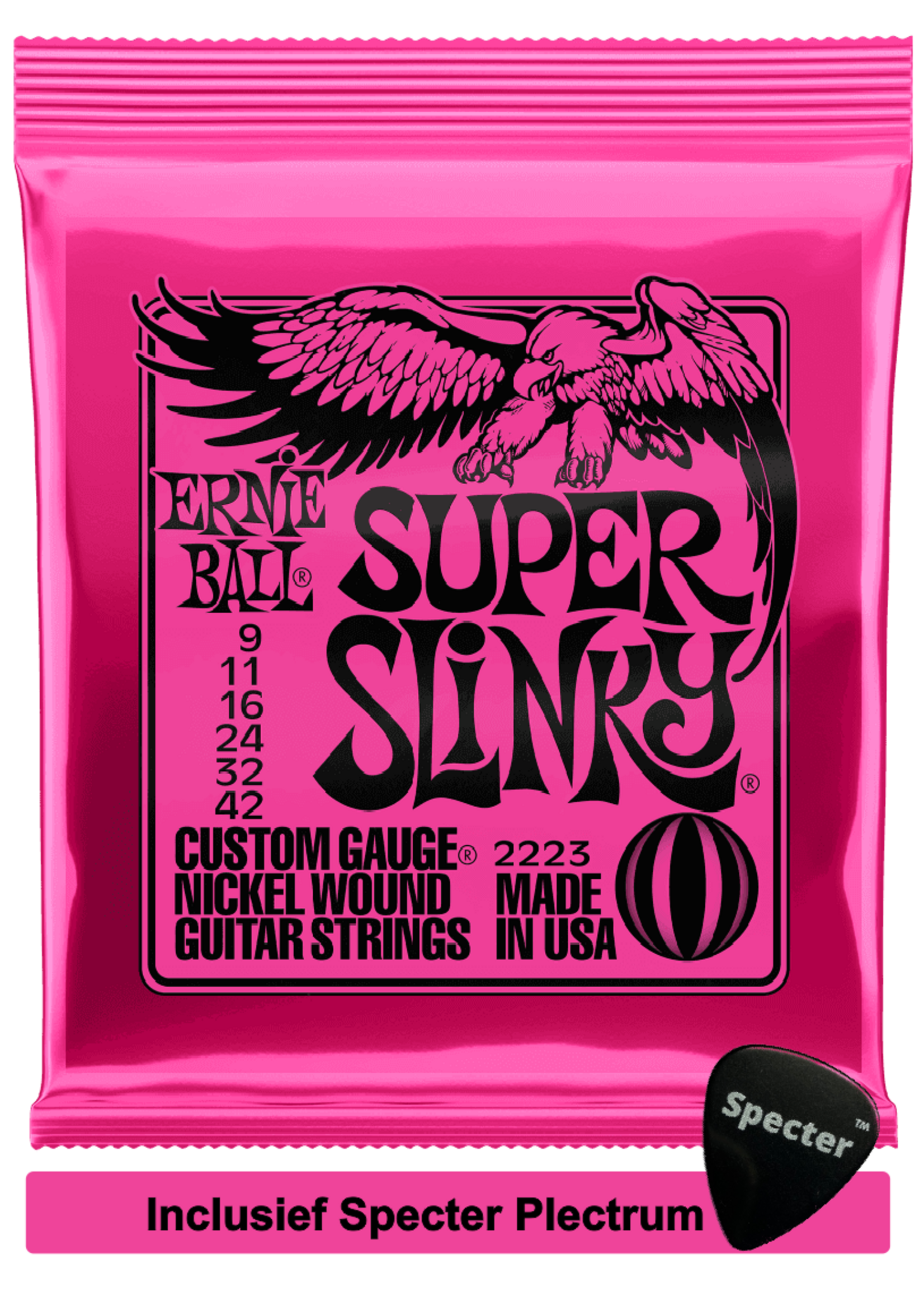 Ernie Ball Ernie Ball Super Slinky Electrisch 6stuk(s) Staal Gitaarsnaren met Specter Plectrum