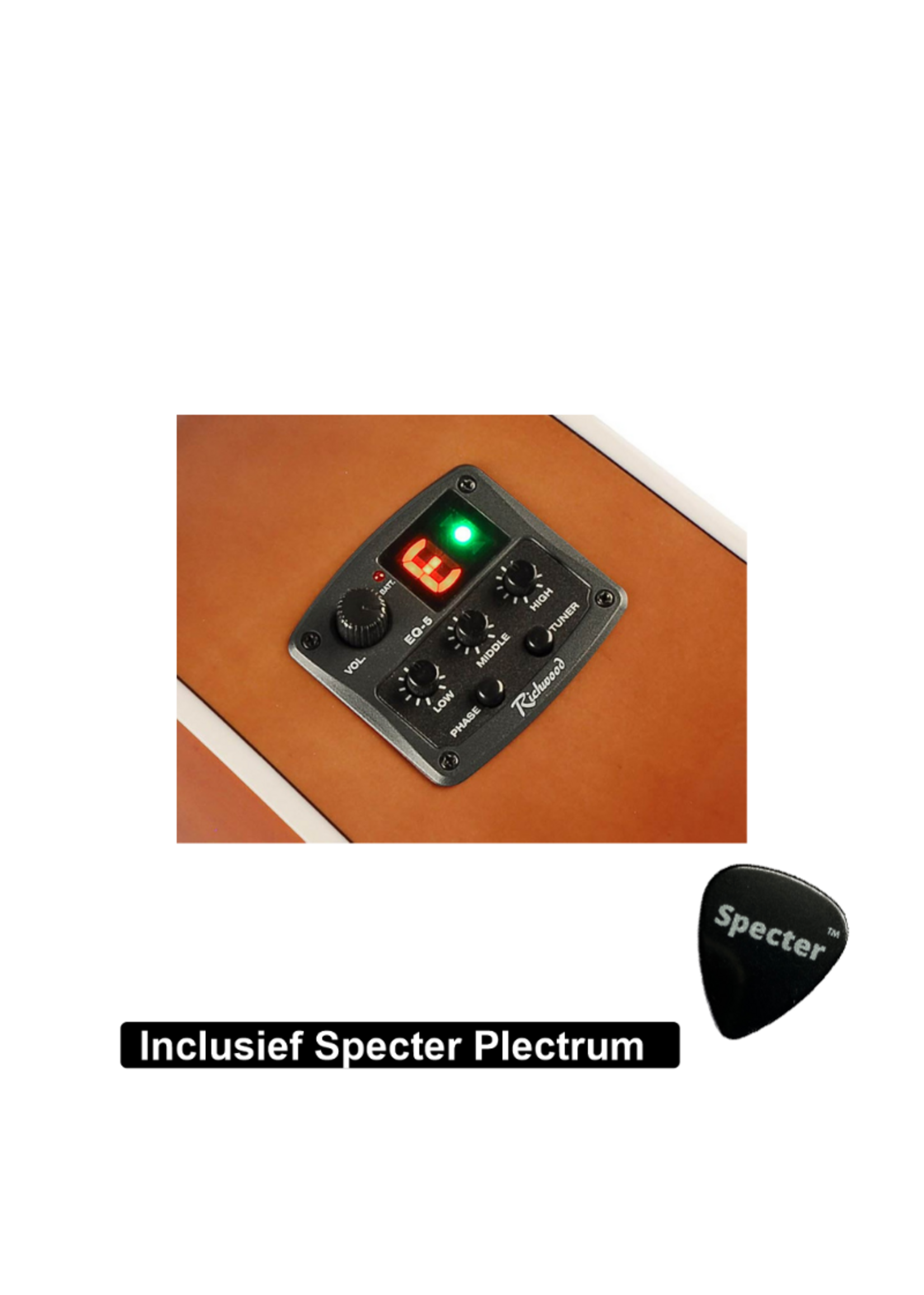 Richwood  Semi Akoestische Elektrische Gitaar Artist Series met Plectrum | Ingebouwde Tuner / Stemapparaat | Gitaar | Akoestisch | Elektrisch |Gitaar met accessoires