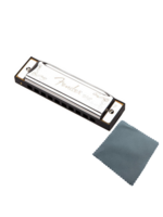 Fender Fender mondharmonica F Blues Deluxe harmonica met Specter Polish doek - Mondharmonica voor Volwassenen