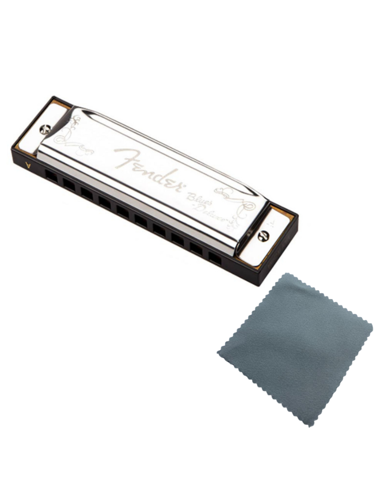 Fender Fender mondharmonica C Blues Deluxe harmonica met Specter Polish doek - Mondharmonica voor Volwassenen