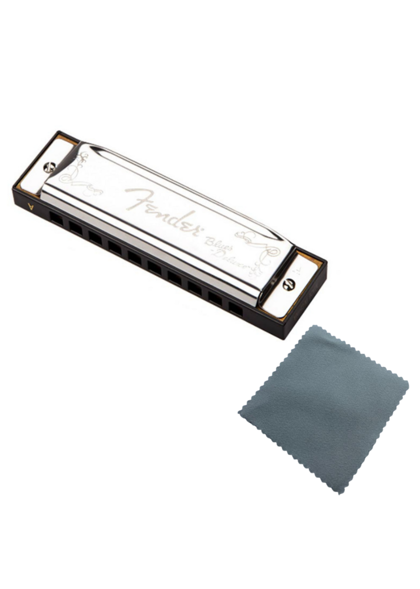 Fender Fender mondharmonica C Blues Deluxe harmonica met Specter Polish doek - Mondharmonica voor Volwassenen