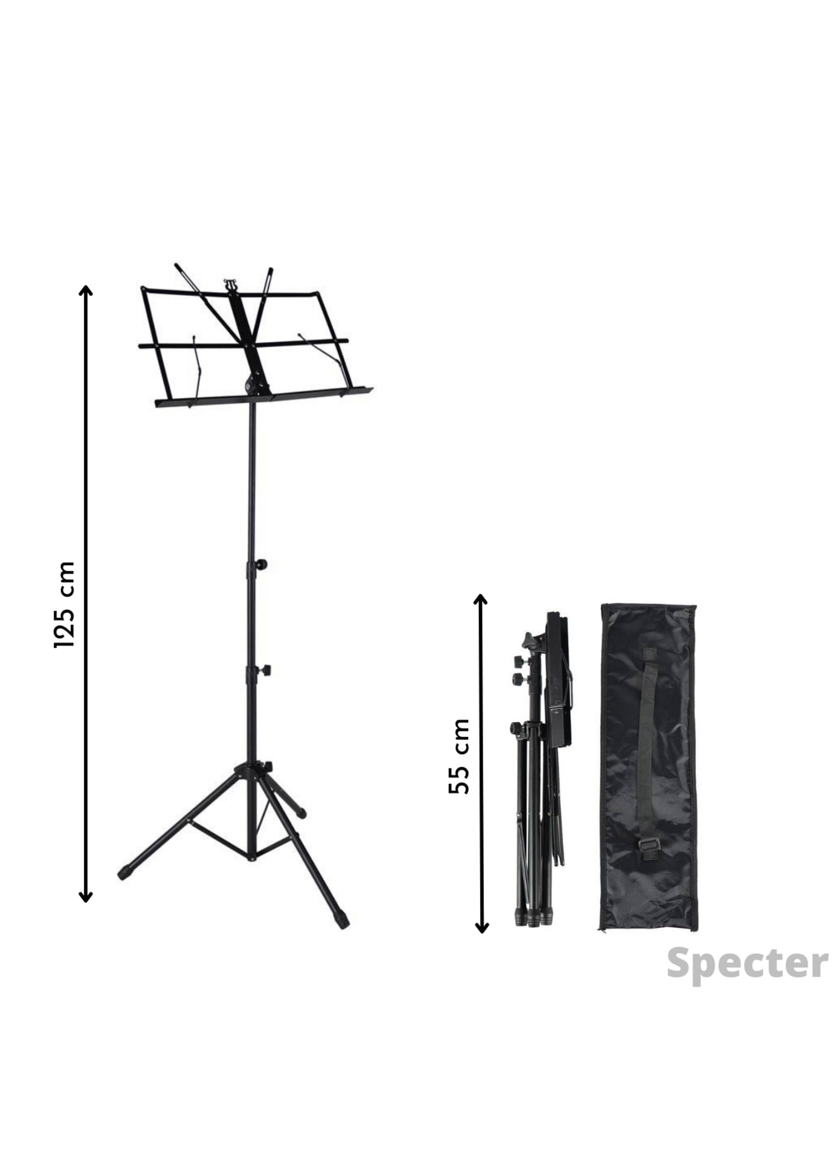 Specter Specter Muziekstandaard - Opvouwbare Lessenaar Met Tas - Voor Bladmuziek - Verstelbaar