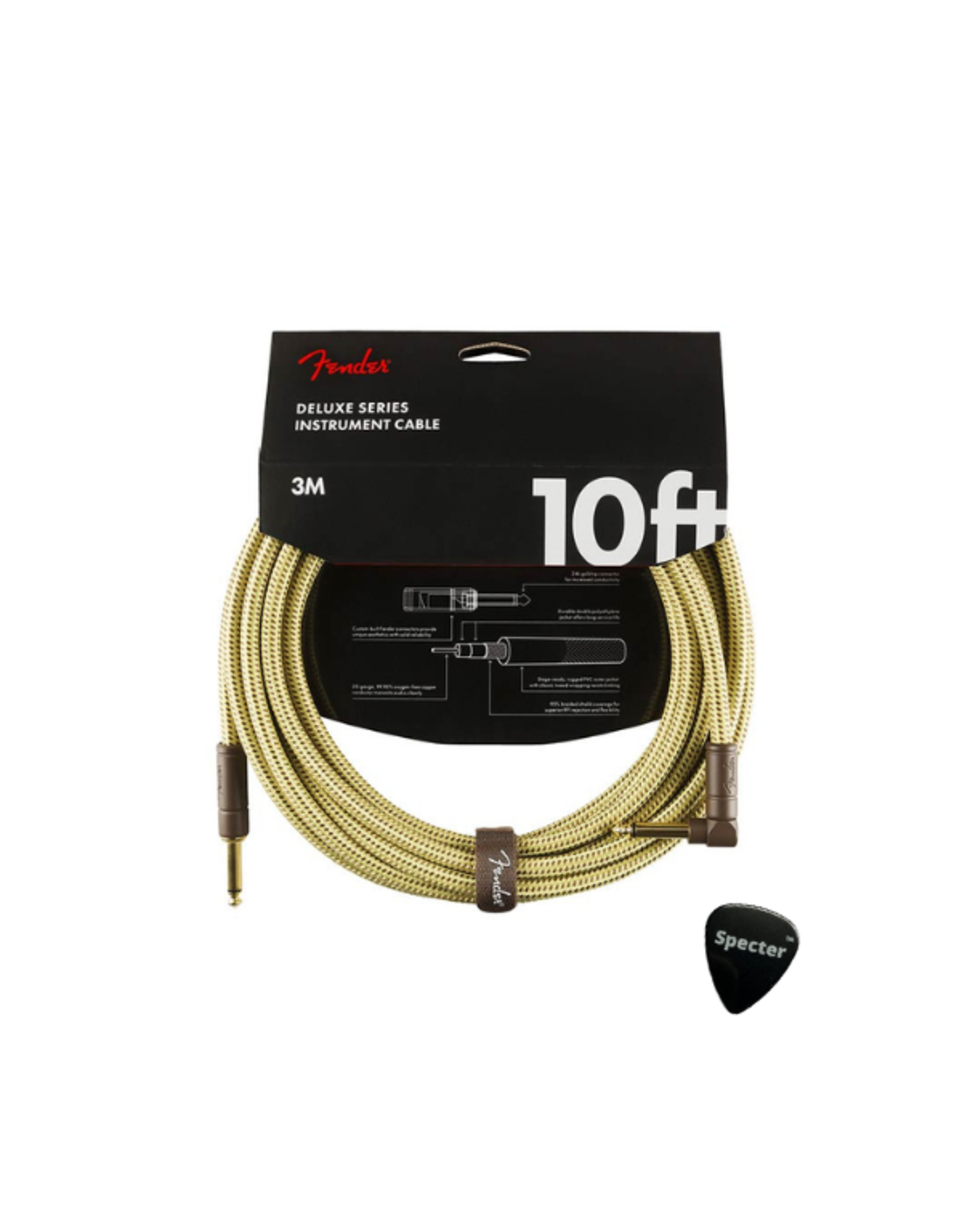 Fender Fender Deluxe Gold Gitaar Kabel 3 Meter Met Haakse Plug | Instrumentkabel Met Specter Plectrum