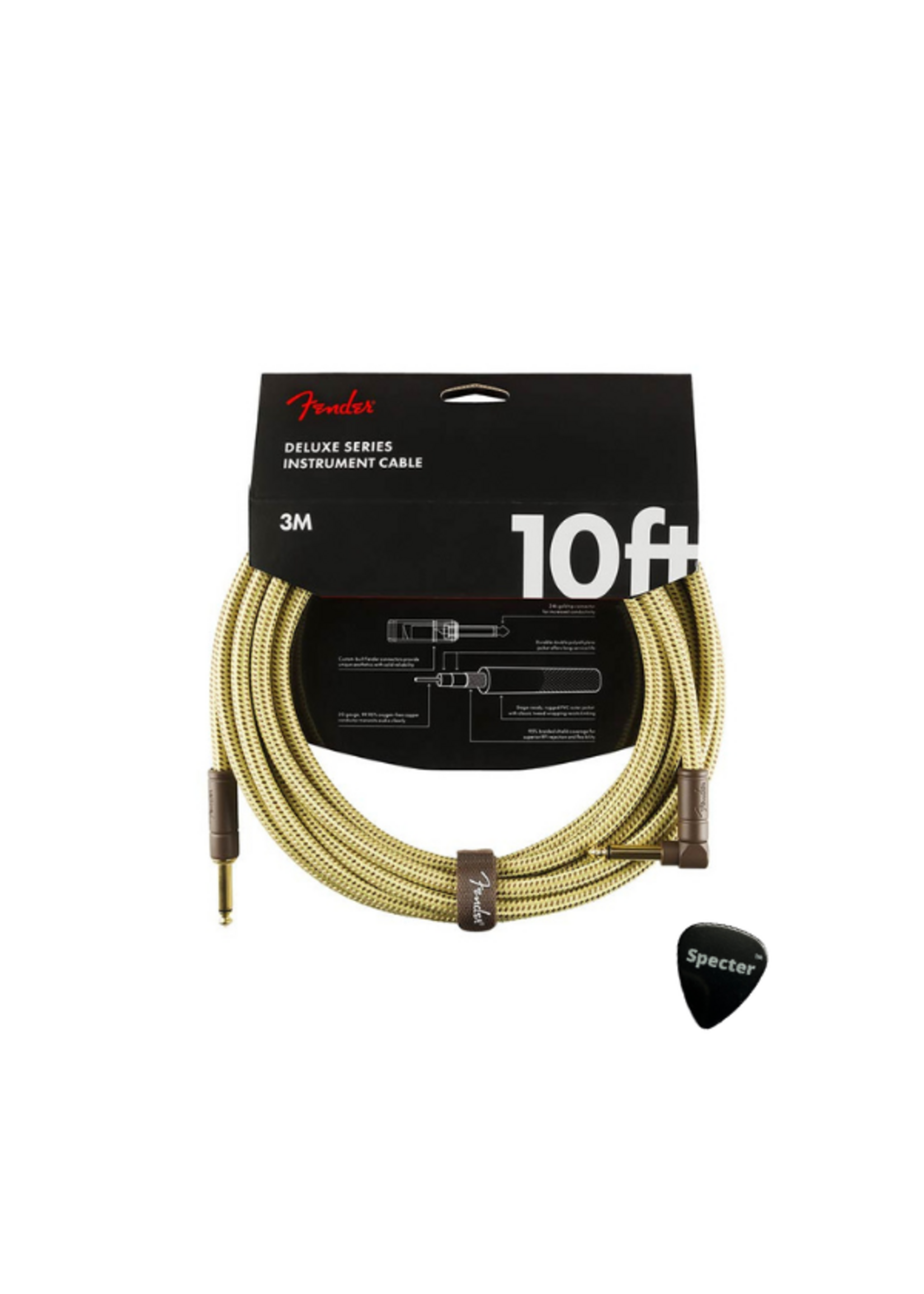 Fender Fender Deluxe Gold Gitaar Kabel 3 Meter Met Haakse Plug | Instrumentkabel Met Specter Plectrum