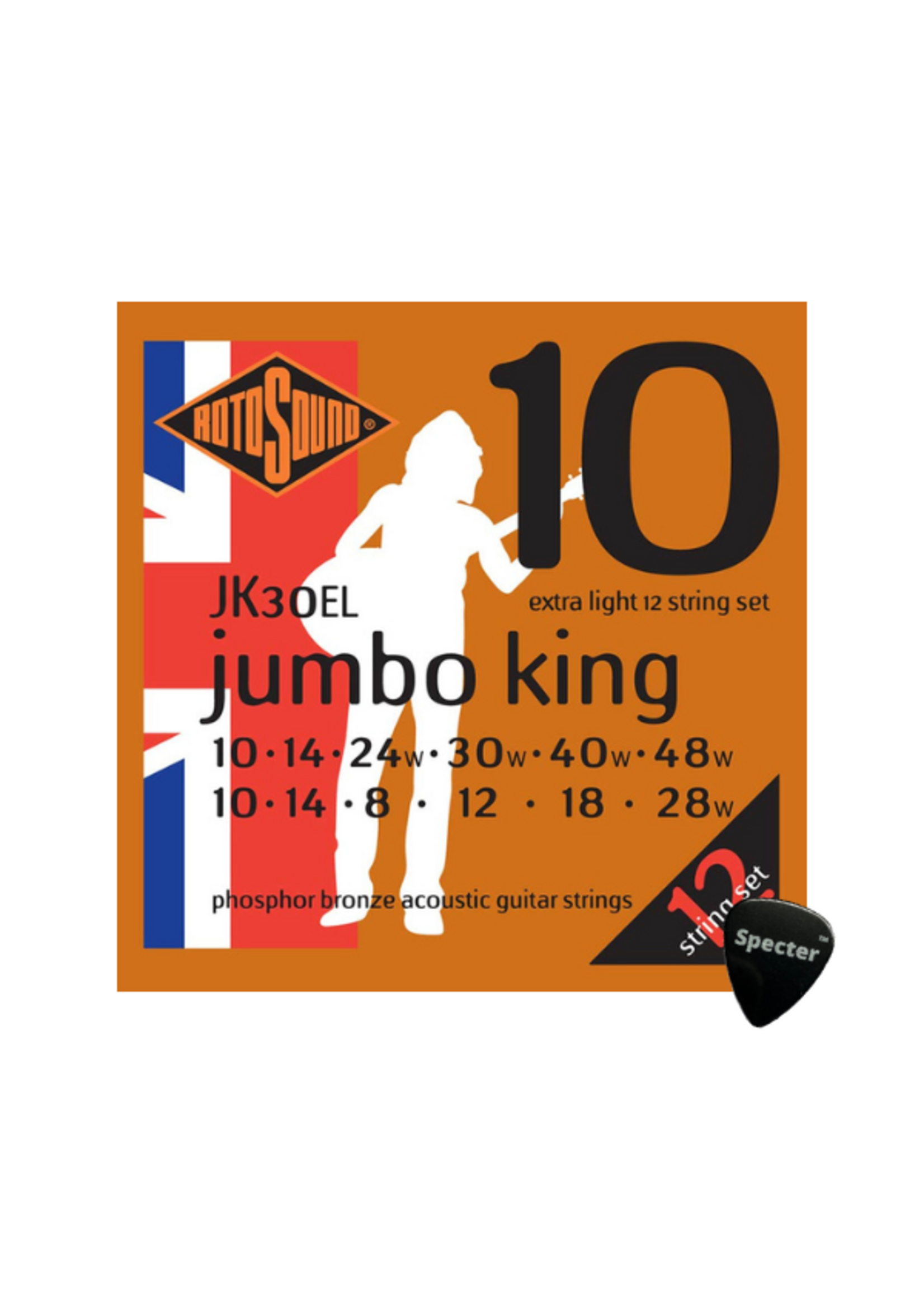 rotosound Rotosound Jumbo 12 snarige Snarenset Akoestische 12 snarige Gitaar Met Specter Plectrum - 010 - 048 Set - Gitaar Snaren