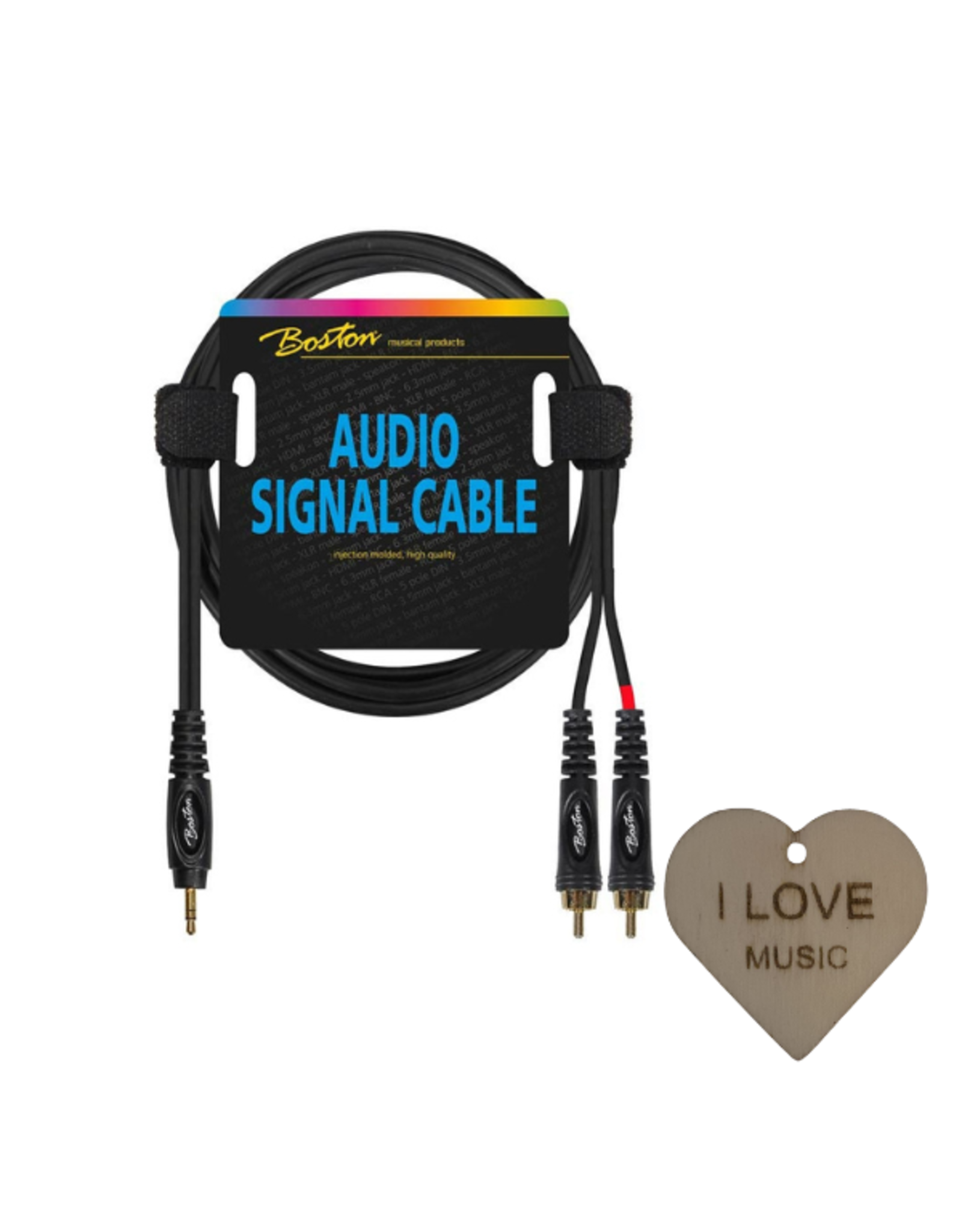 Boston  Boston audio signaalkabel - 2x Tulp RCA Naar Mini Jack 3.5mm Met Specter Sleutelhanger - 1.5m