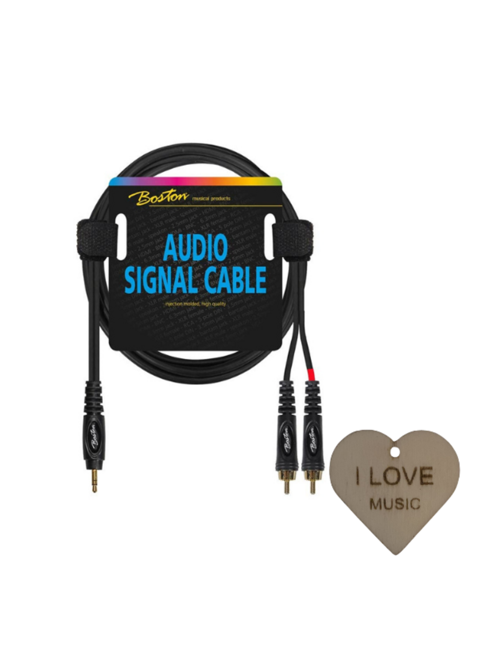 Boston  Boston audio signaalkabel - 2x Tulp RCA Naar Mini Jack 3.5mm Met Specter Sleutelhanger - 6m