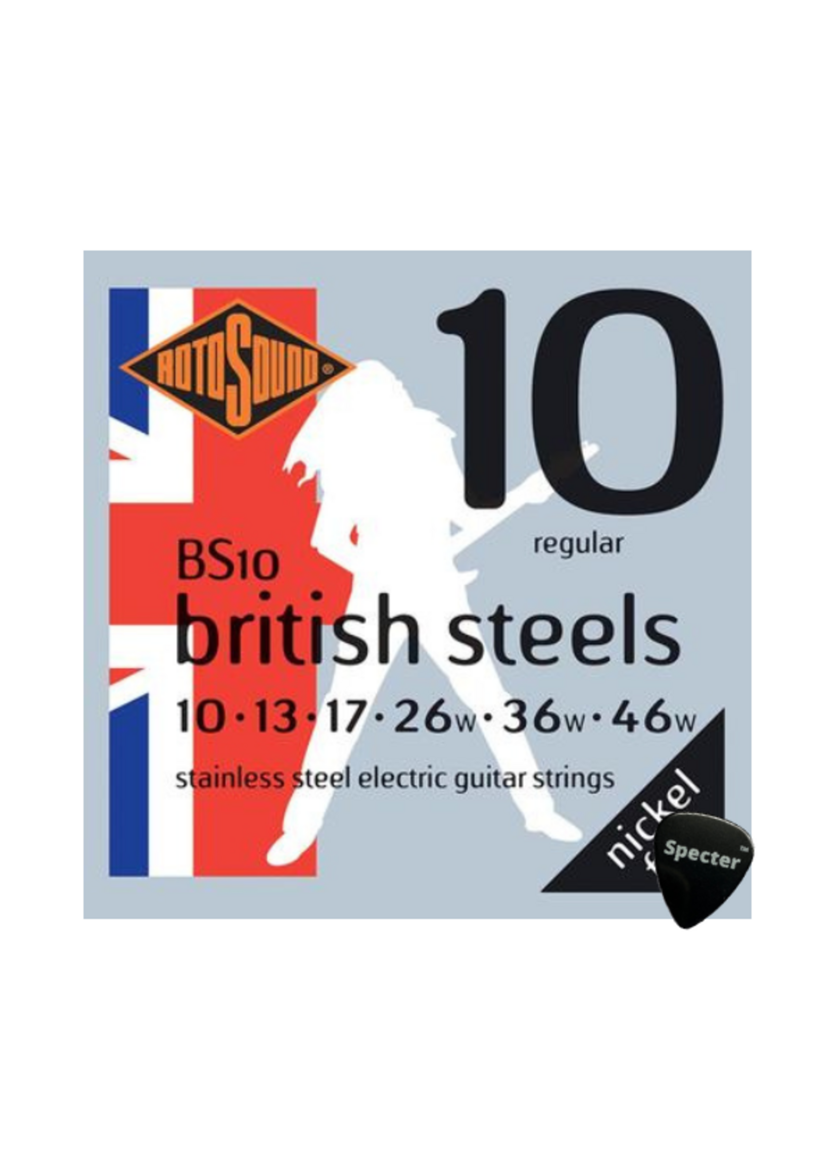 rotosound Rotosound British Steel Snarenset Elektrische Gitaar Met Specter Plectrum - 010 - 046 Set - Gitaar Snaren