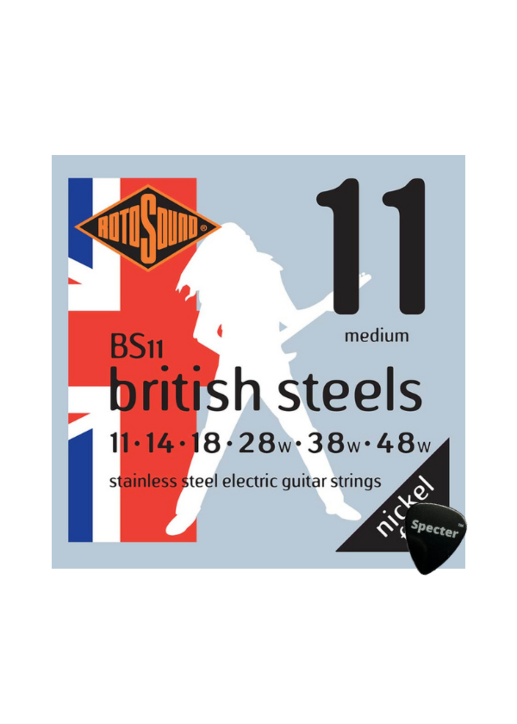 rotosound Rotosound British Steel Snarenset Elektrische Gitaar Met Specter Plectrum - 011 - 048 Set - Gitaar Snaren
