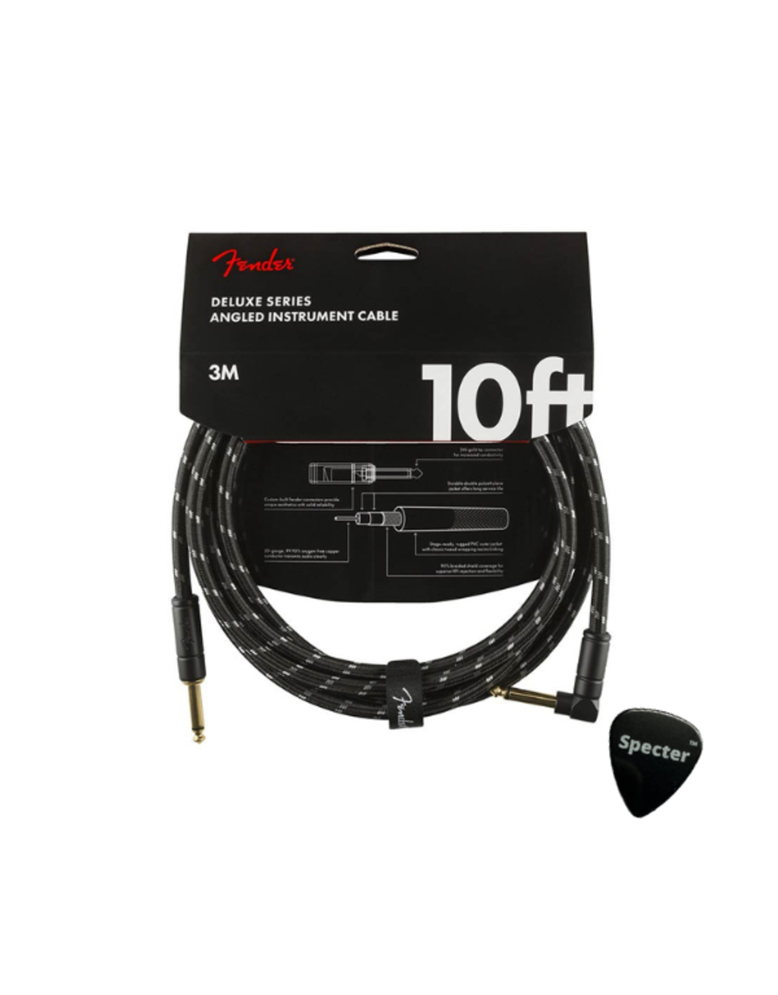 Fender Fender Deluxe Series Gitaar Kabel met Specter Plectrum 3Meter Haakse plug