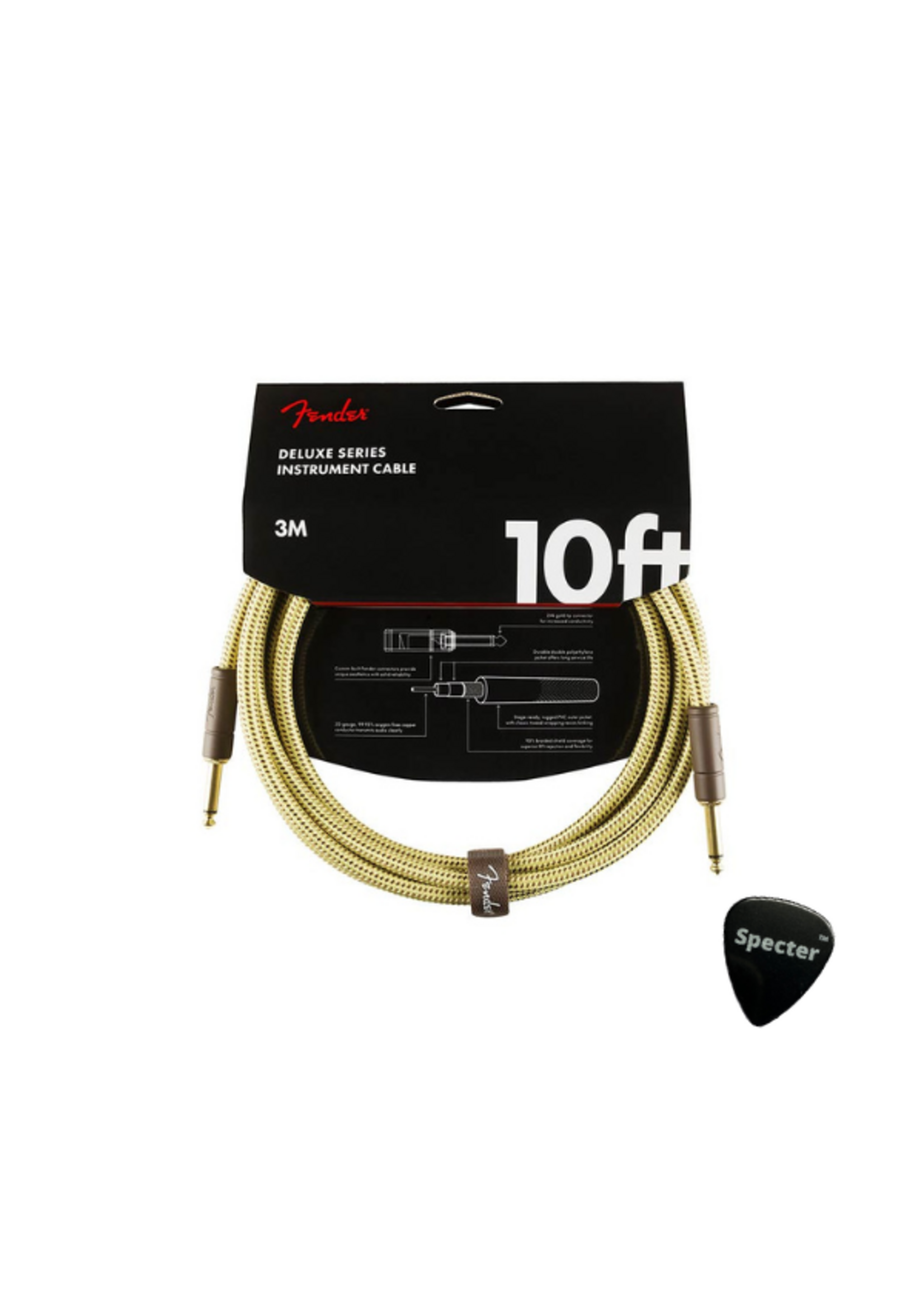 Fender Fender Deluxe Series Gitaar Kabel met Specter Plectrum 3Meter