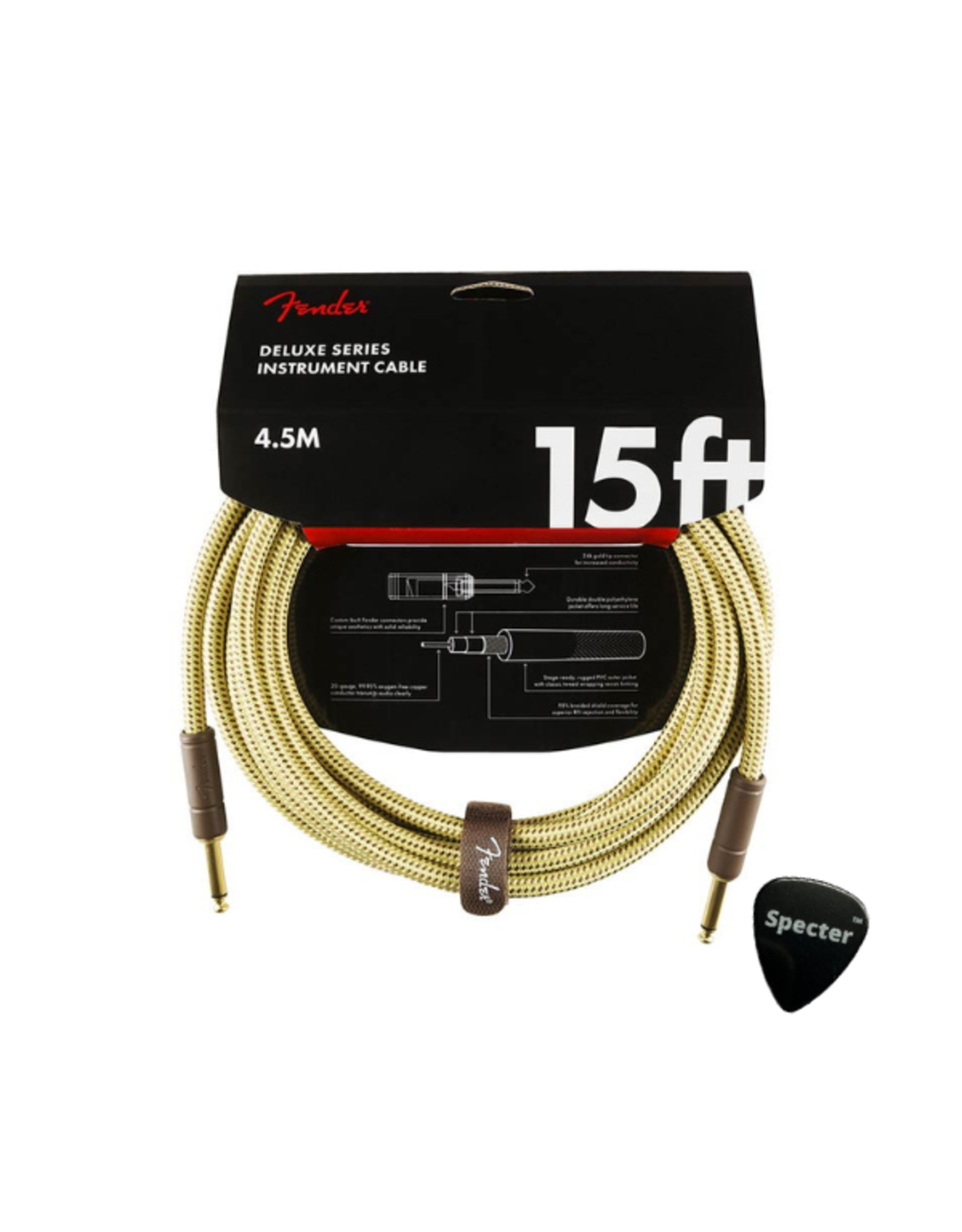 Fender Fender Deluxe Series Gitaar Kabel met Specter Plectrum 4.5Meter