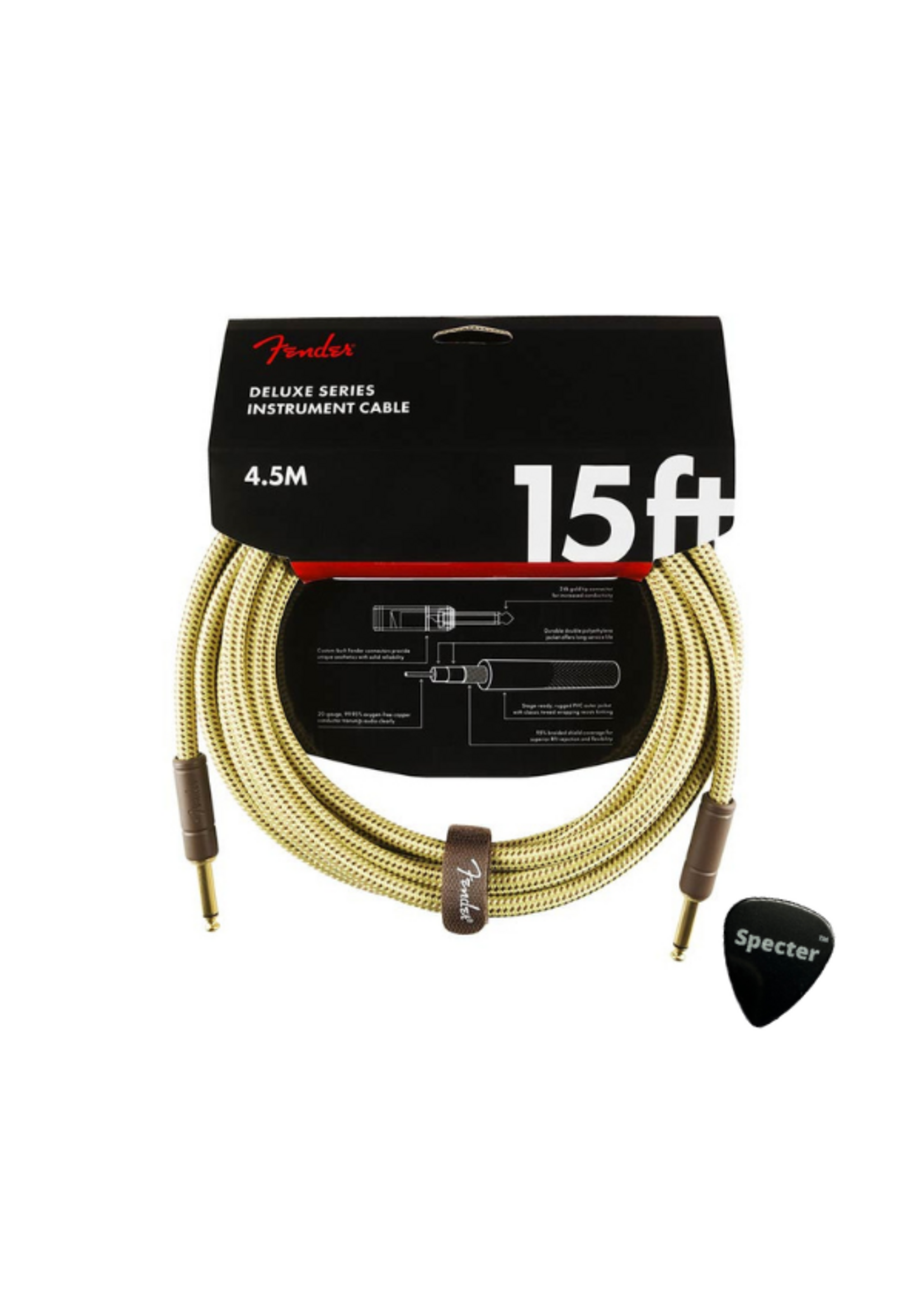 Fender Fender Deluxe Series Gitaar Kabel met Specter Plectrum 4.5Meter