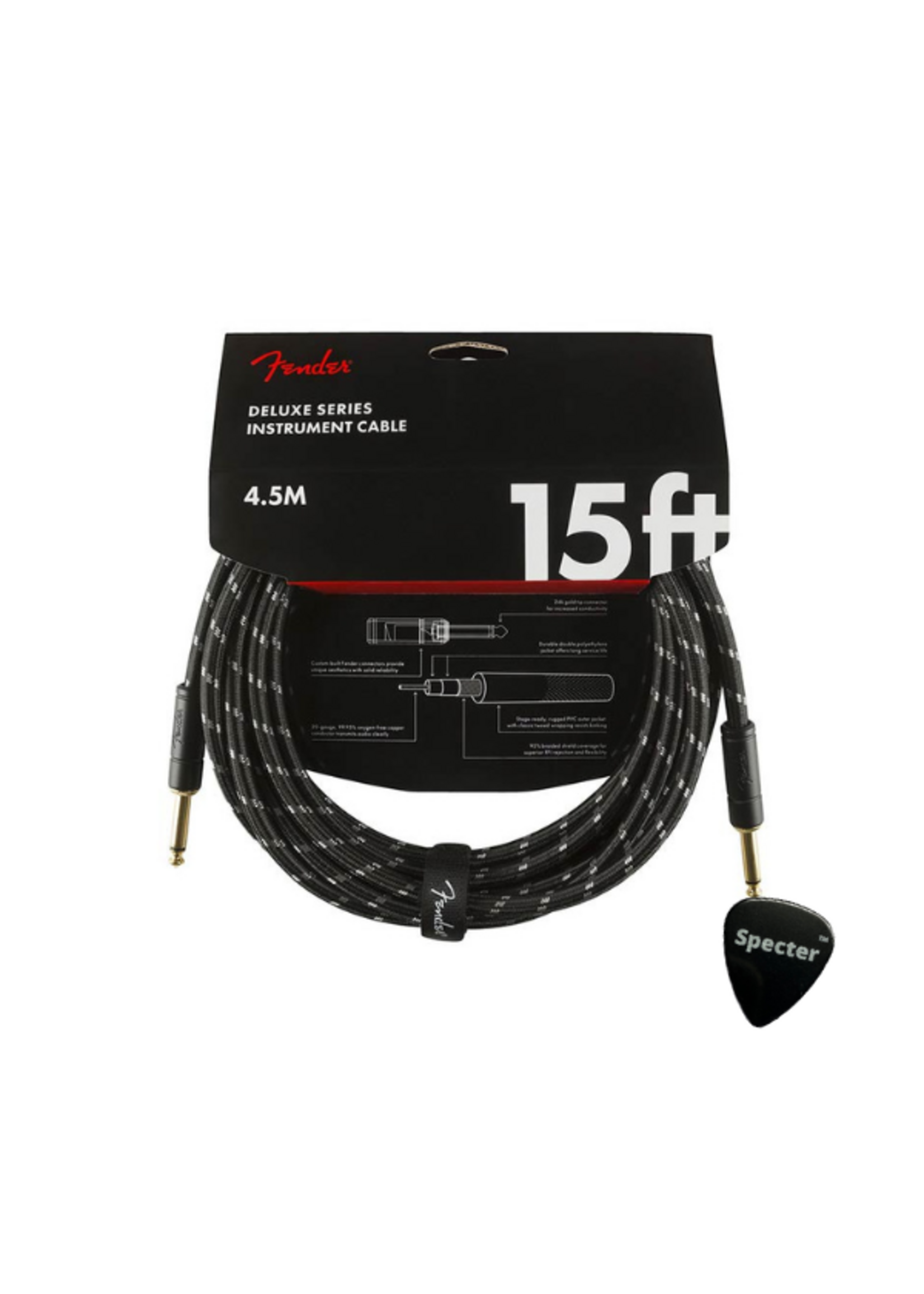 Fender Fender Deluxe Series Gitaar Kabel met Specter Plectrum 4.5Meter